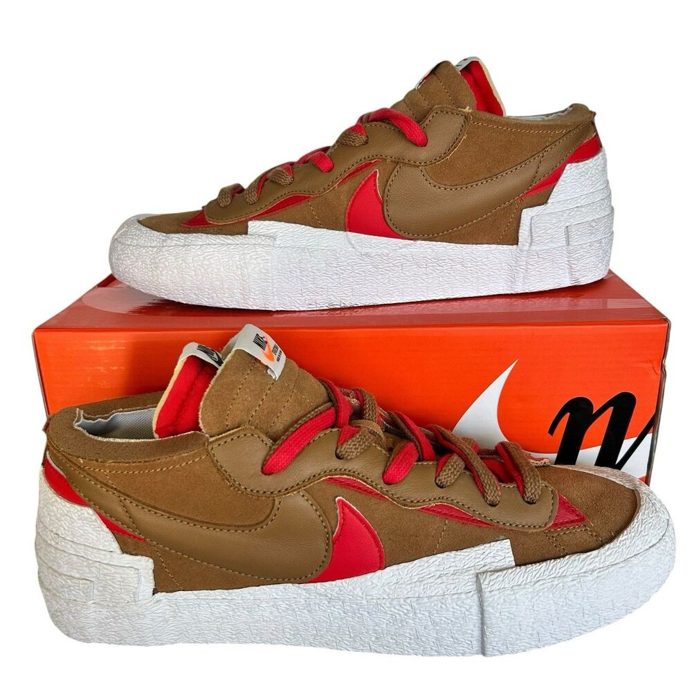 Nike Sacai Blazer Low British Tan Brown White Red New DD1877-200 Mens Size 12